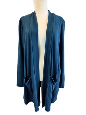 Zenana Outfitters Open-Front Teal Blue Cardigan Small With Pockets Lightweight